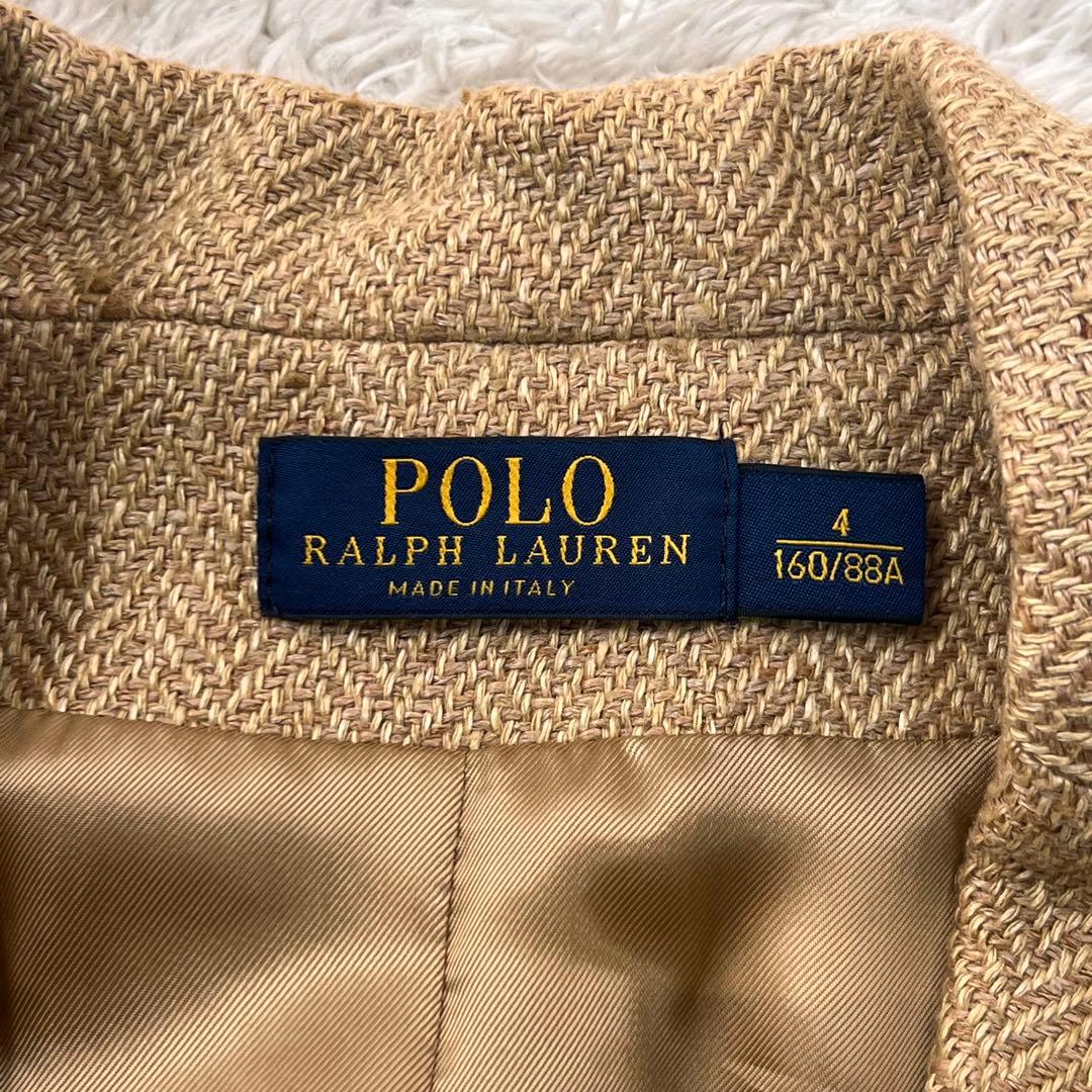 POLOラルフローレン ヘリンボーン 肘パッチ 麻 絹テーラードジャケットM位