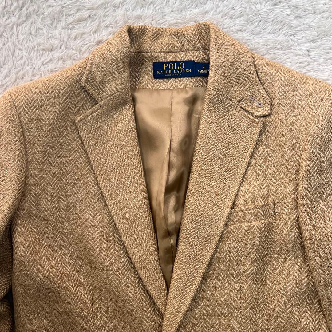 POLOラルフローレン ヘリンボーン 肘パッチ 麻 絹テーラードジャケットM位