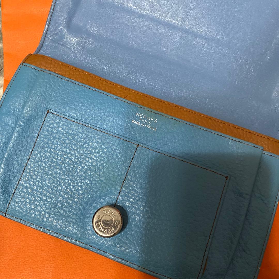 最終値引 HERMÈS (エルメス)ドゴン水色 レザー 長財布 箱付き
