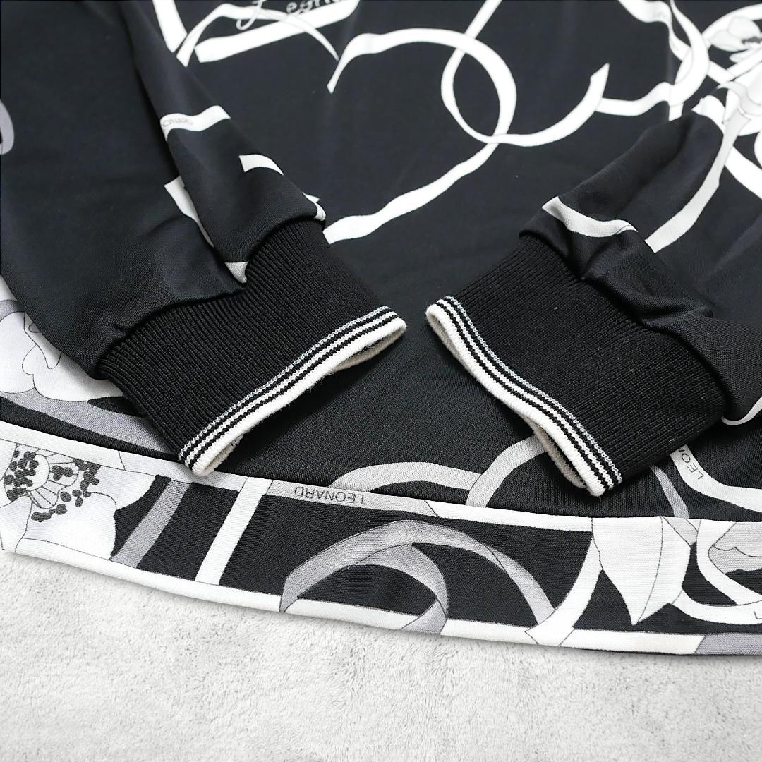 美品【レオナール】フラワー&ハート プリント 40 長袖 ポロシャツ ブラック