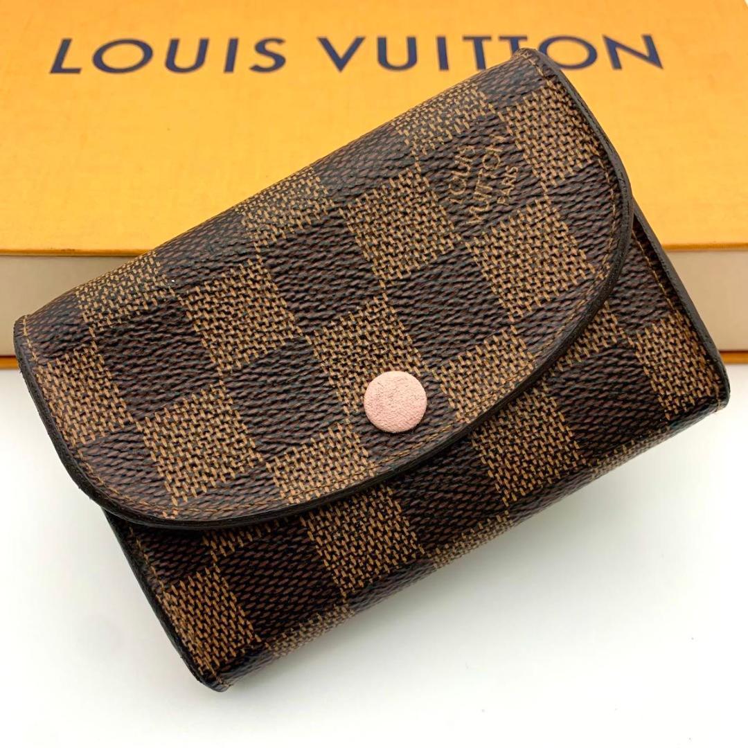 鑑定済み ルイヴィトン ポルトモネ ロザリ ピンク 財布 コンパクト ダミエ