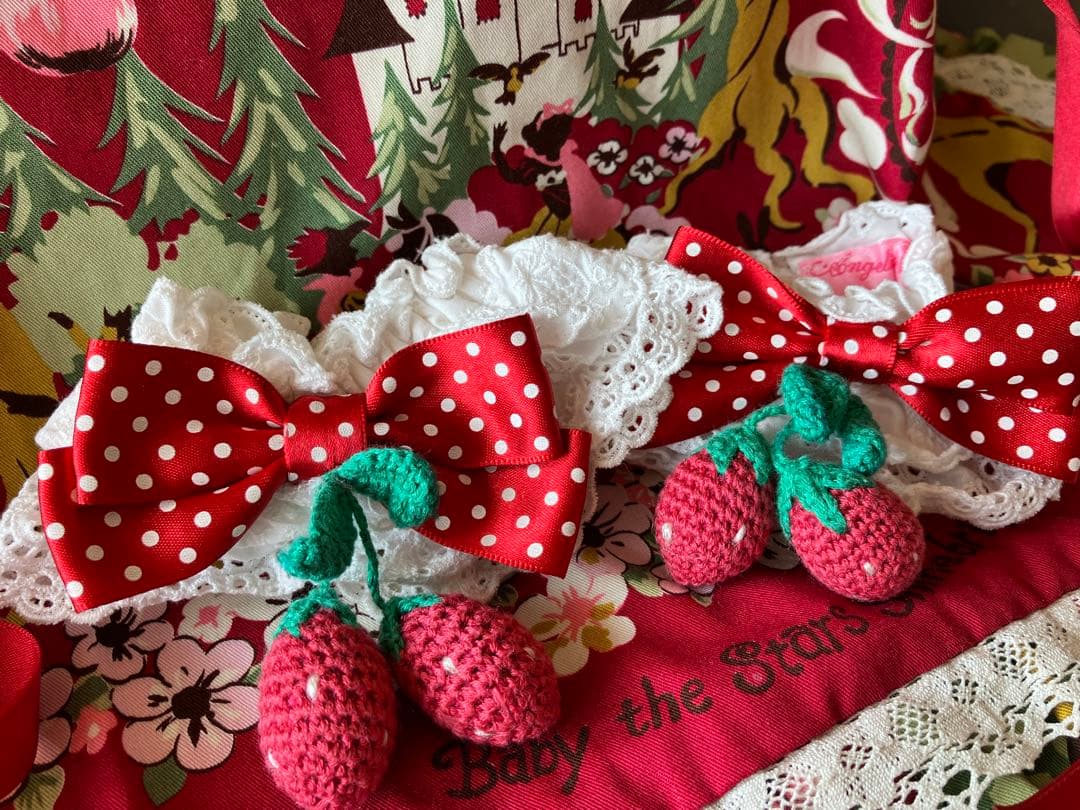 Angelic Pretty｜麦わらミニハット＋お袖留　いちごセット　赤