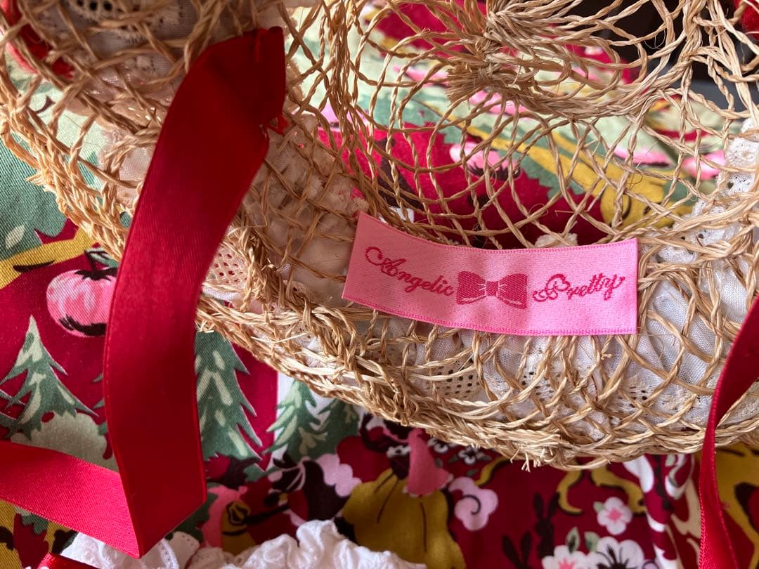 Angelic Pretty｜麦わらミニハット＋お袖留　いちごセット　赤