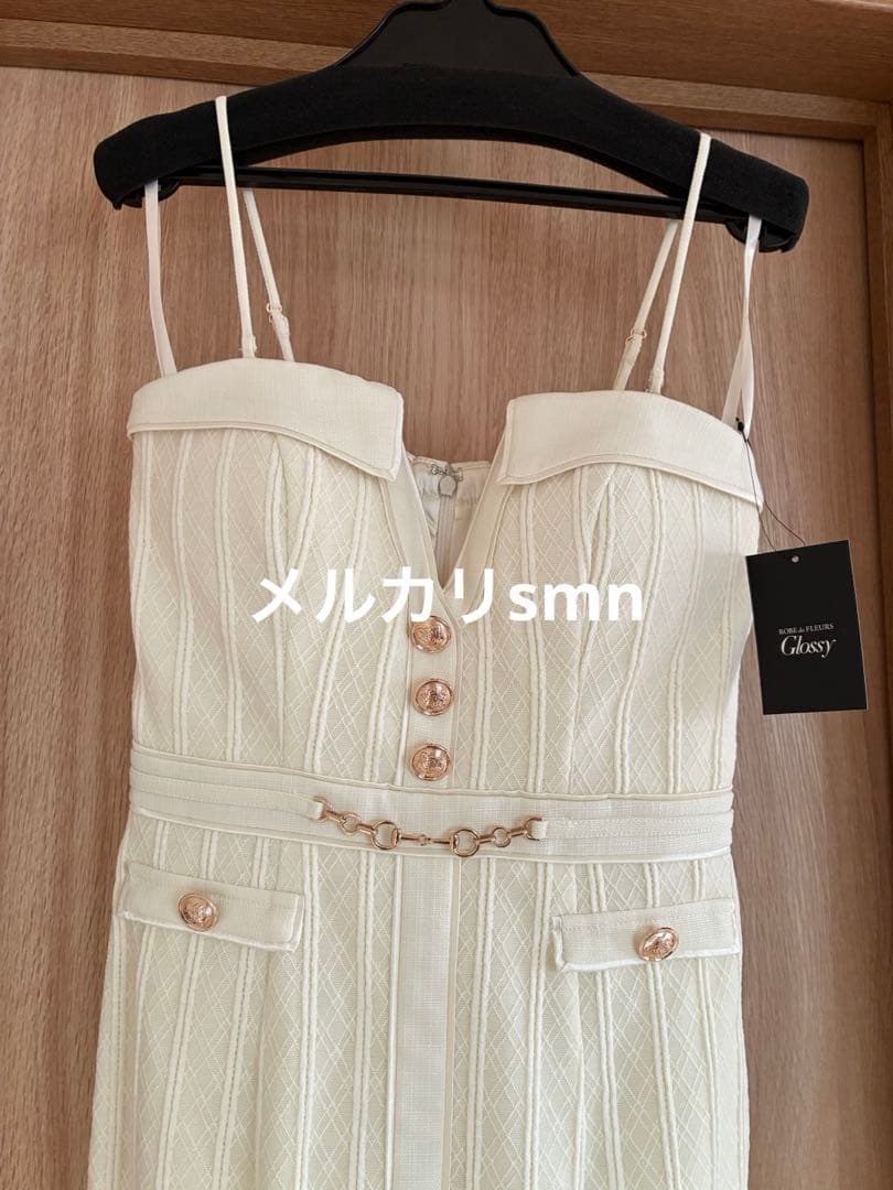 新品　新作　robe de fleurs glossy ドレス　S アイボリー