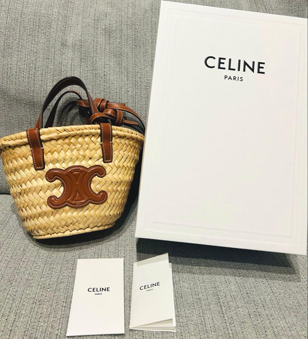 【値下げ】CELINE セリーヌ ミニパニエ　ラフィア&カーフスキン