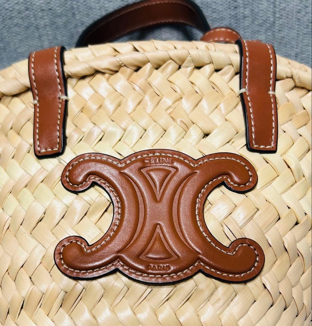 【値下げ】CELINE セリーヌ ミニパニエ　ラフィア&カーフスキン