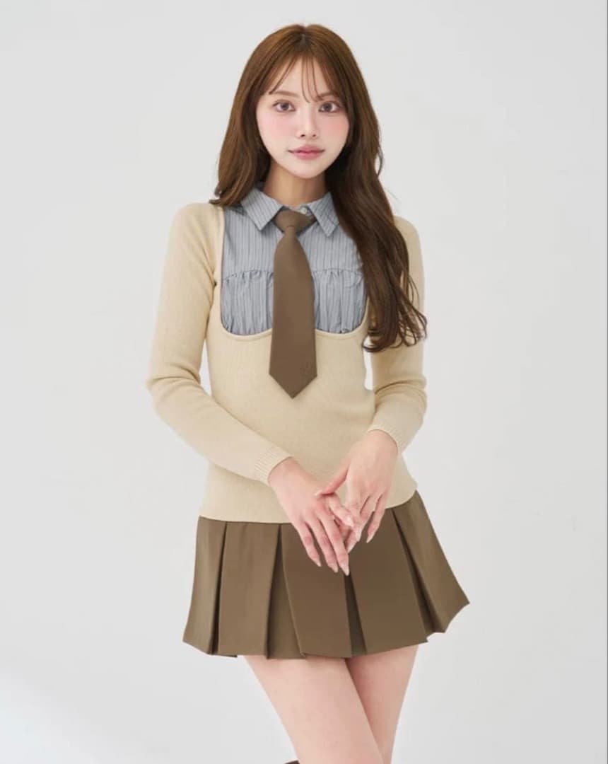 ダーリッチ　ネクタイシャツドッキングニットミニワンピース　Darich