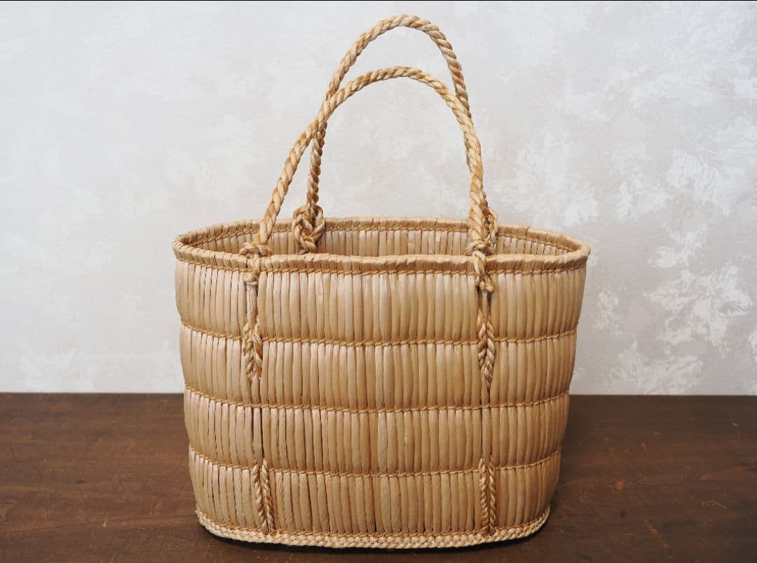 岡山 蒜山がま 細工 手提げ カゴバッグ 伝統民芸品 古道具