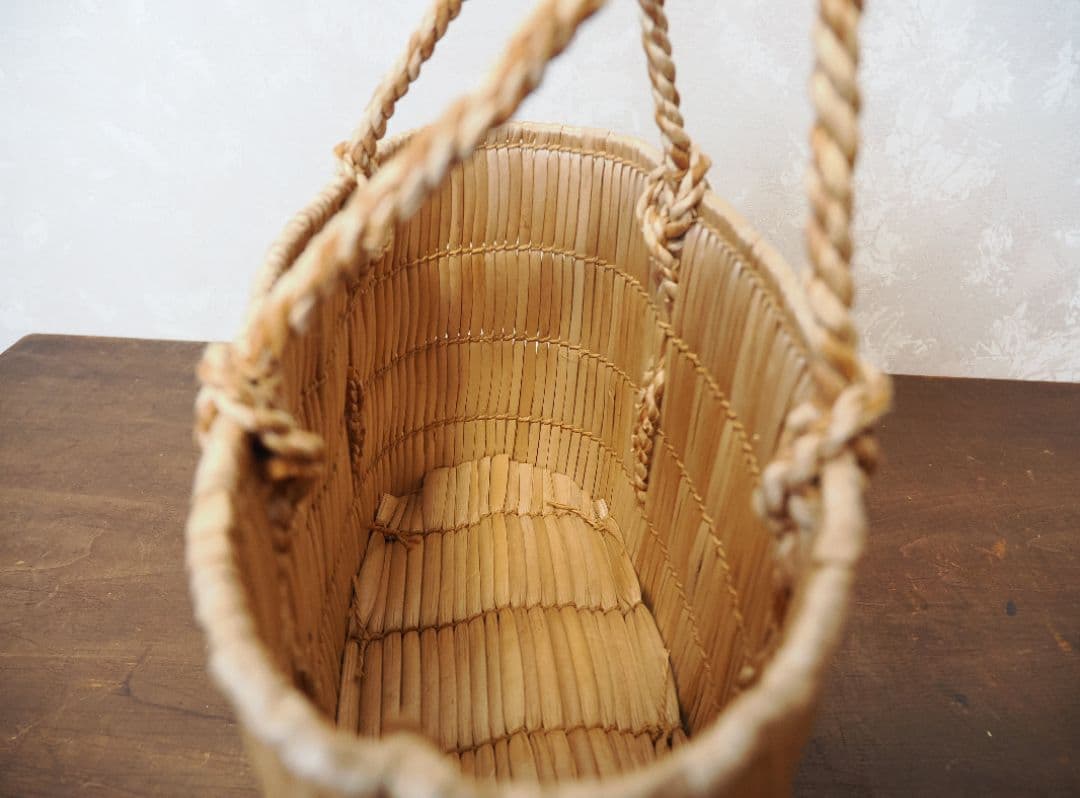 岡山 蒜山がま 細工 手提げ カゴバッグ 伝統民芸品 古道具