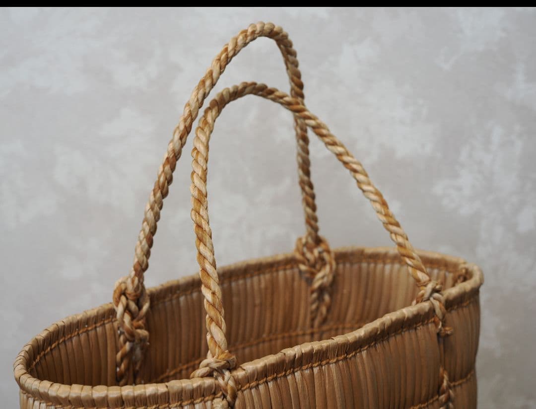 岡山 蒜山がま 細工 手提げ カゴバッグ 伝統民芸品 古道具