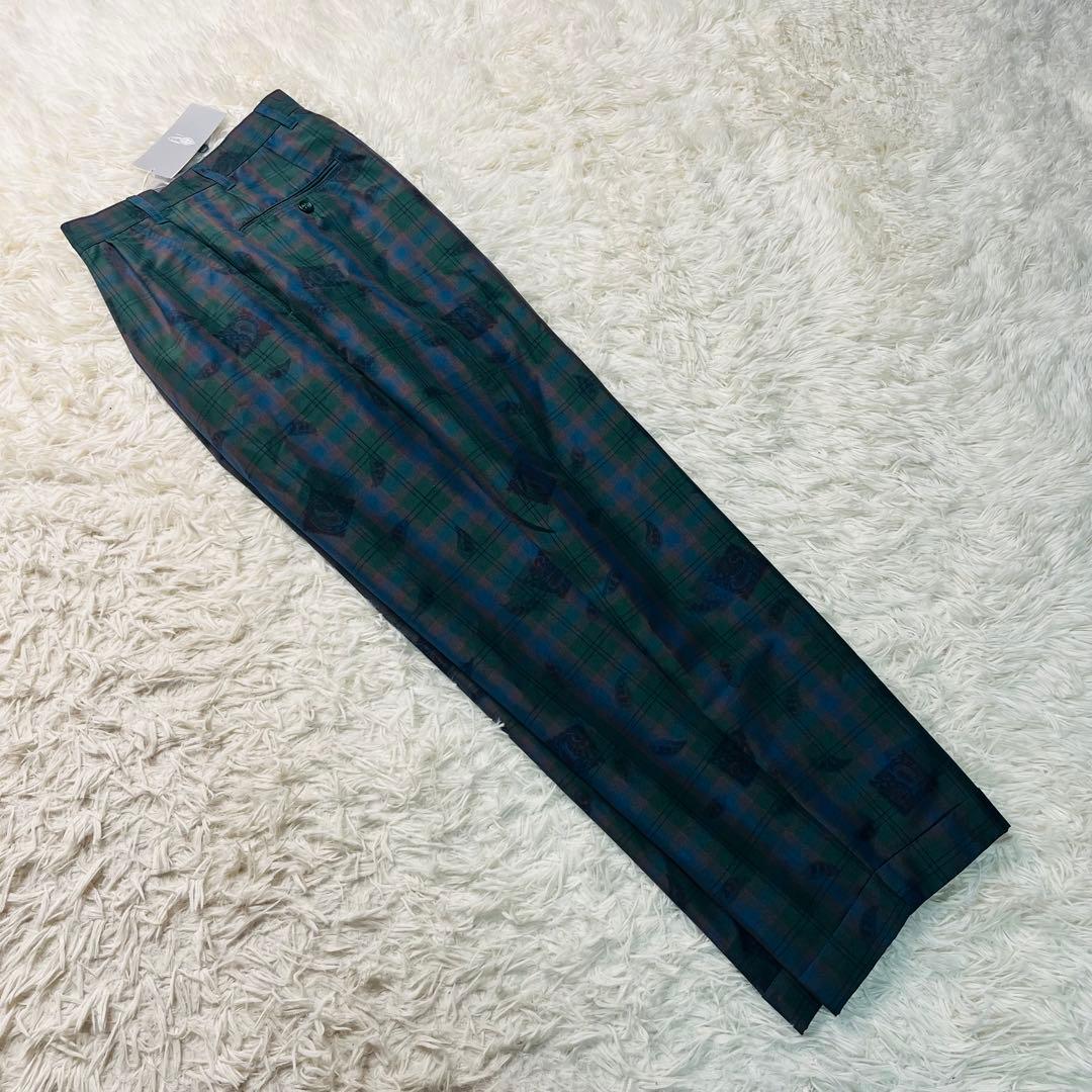 BEAMS+ 2tuck Trousers マドラスチェック×転写プリント S