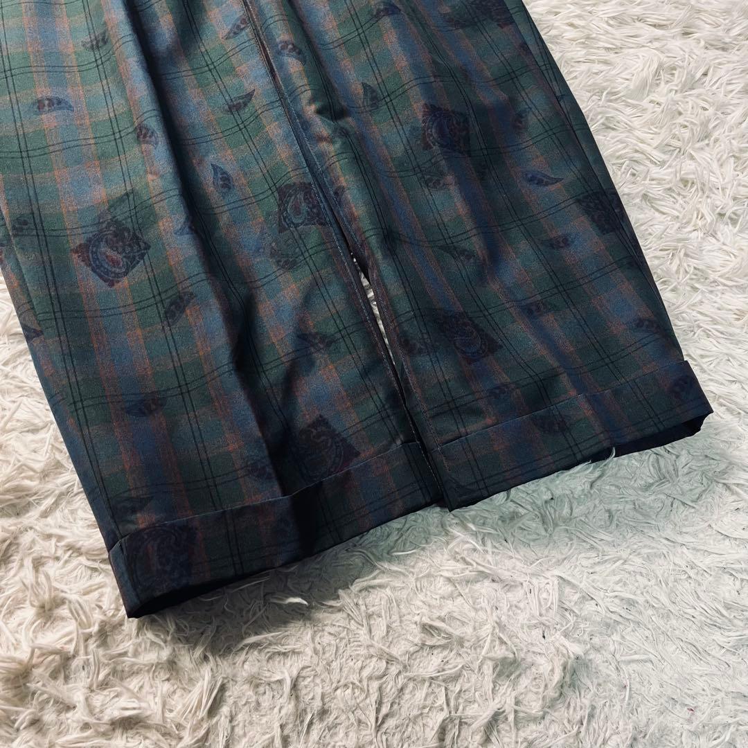 BEAMS+ 2tuck Trousers マドラスチェック×転写プリント S