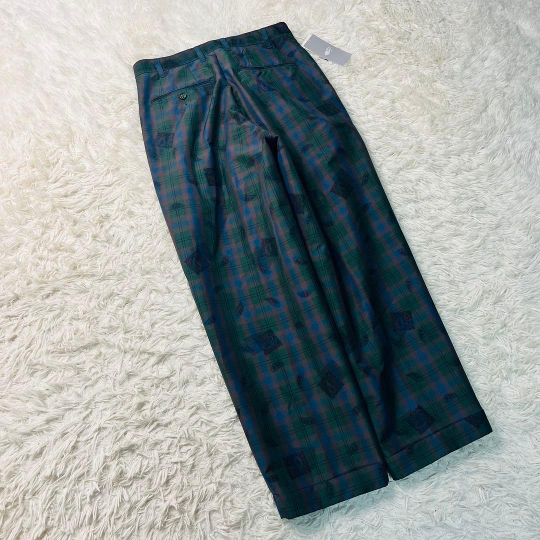 BEAMS+ 2tuck Trousers マドラスチェック×転写プリント S