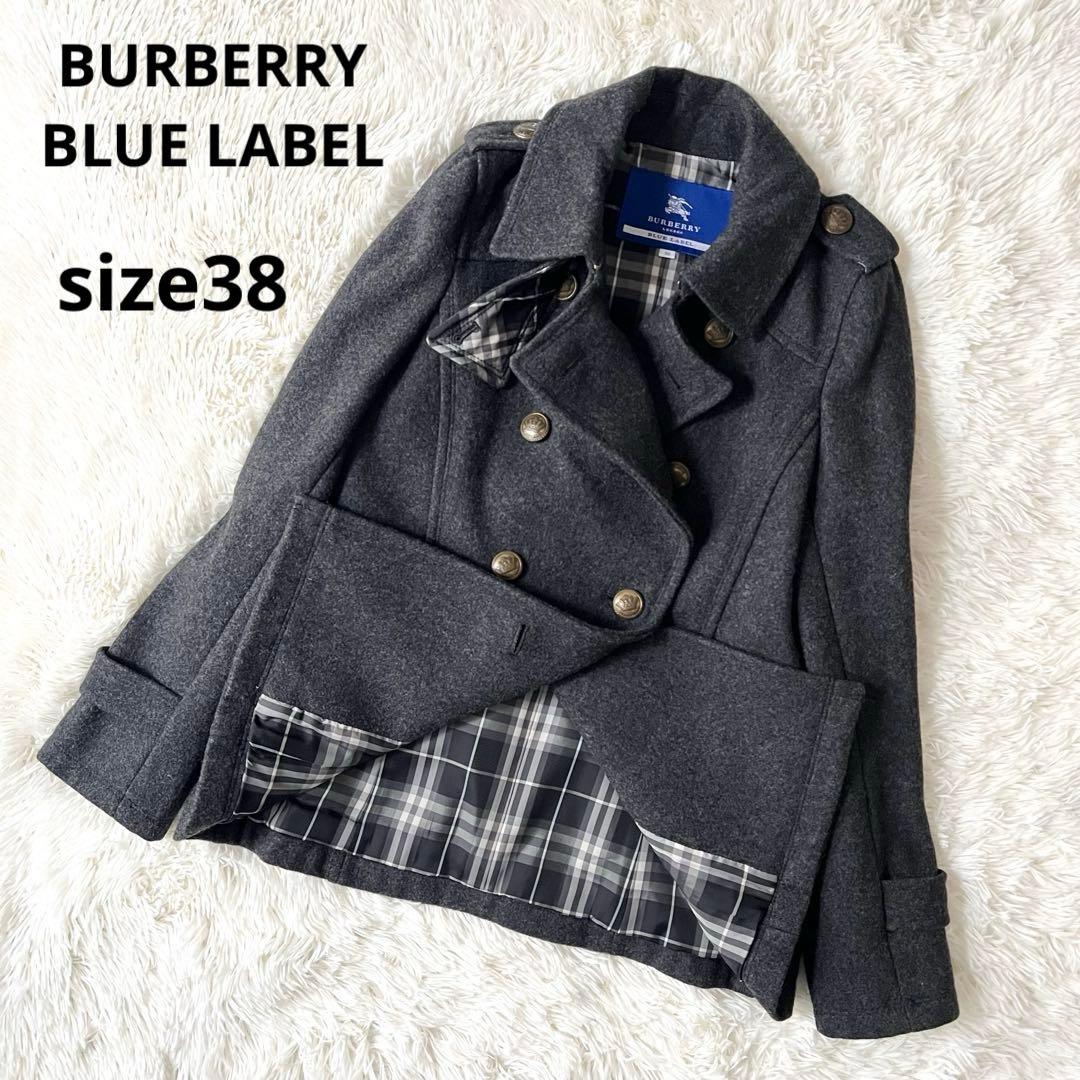 バーバリーブルーレーベル ノバチェック 金ボタン ピーコート ナポレオン 38