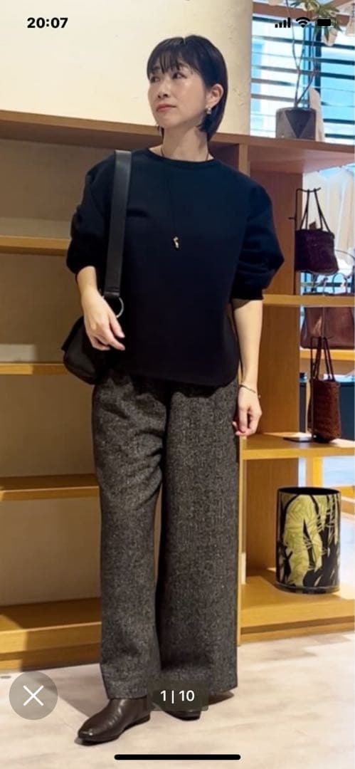 ビアズリー ウエストリブネップツイード パンツ ブラック size2