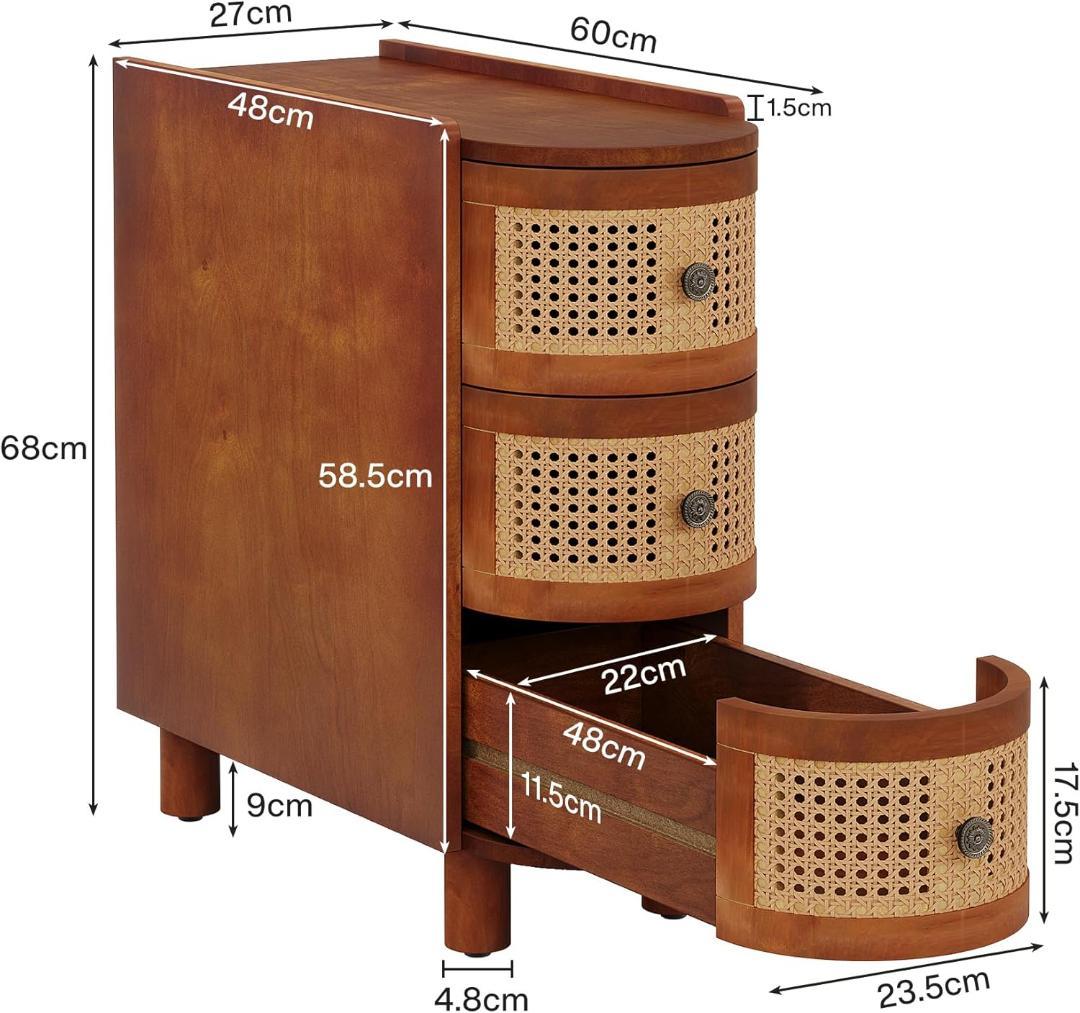 ６０％オフ【未使用に近い】 サイドテーブル ラタン調 引出し付テーブル 木製