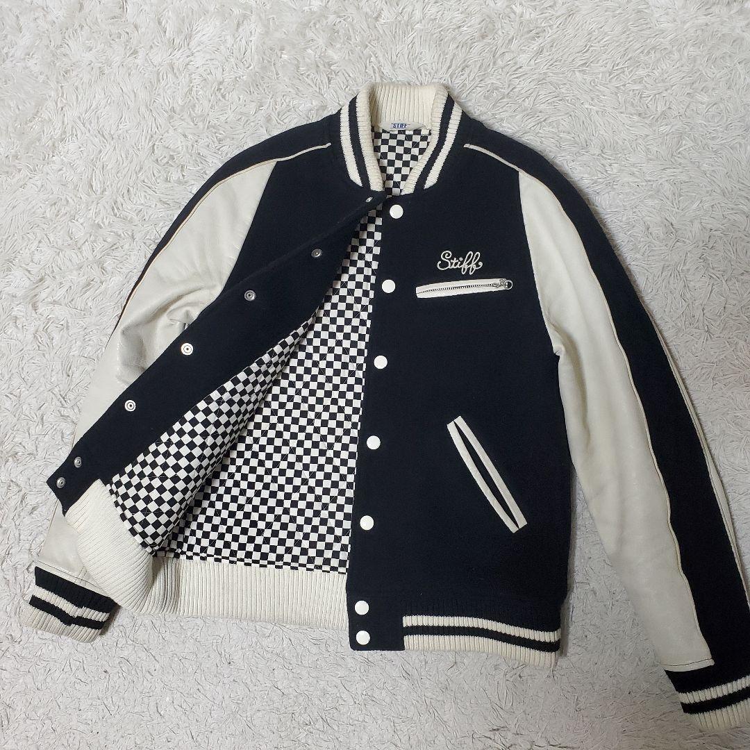 希少 STIFF レザー ウール スタジャン バイカラー 日本製 M