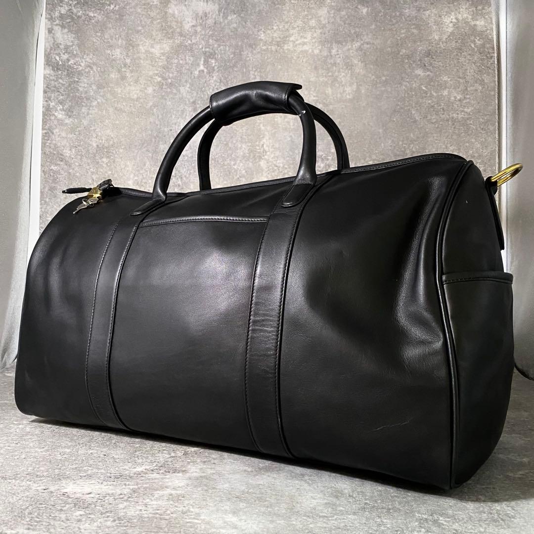美品 COACH コーチ オールレザー ボストンバッグ ブラック 黒0596
