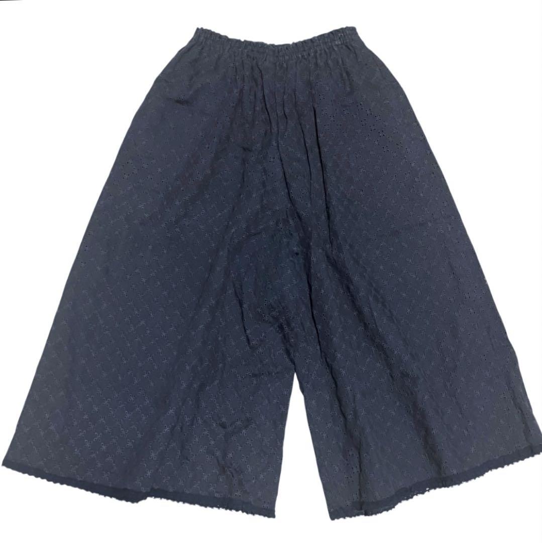 ピンクハウス　ボトムス　ワイドパンツ　ガウチョ　総カットワーク刺繍　裾に黒レース