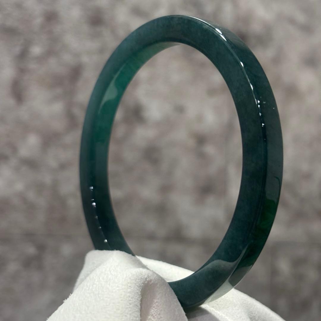 天然　本翡翠　A貨　藍水　深緑　氷種　バングル　鑑定書付き