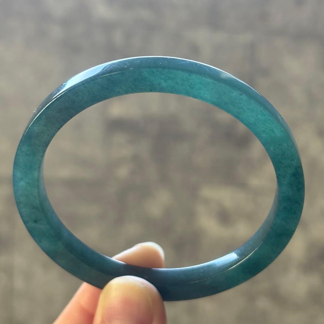 天然　本翡翠　A貨　藍水　深緑　氷種　バングル　鑑定書付き