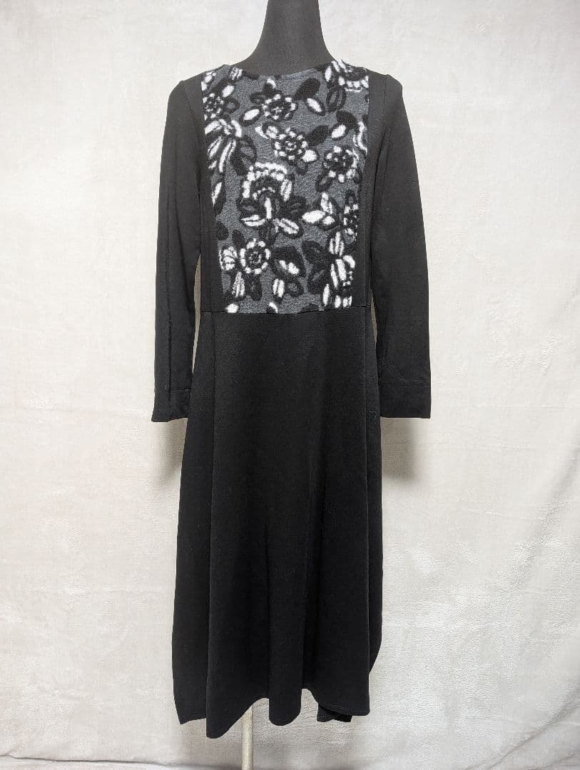 HIROKO BIS【日本製】フラワージャガード切り替えワンピース size9
