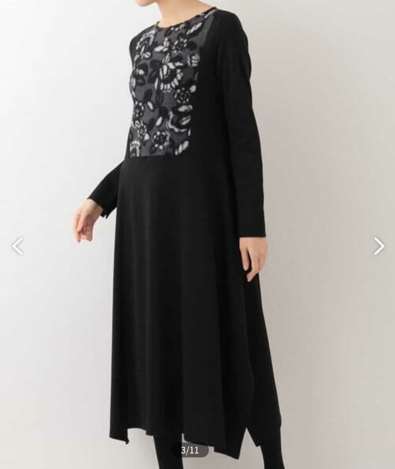 HIROKO BIS【日本製】フラワージャガード切り替えワンピース size9