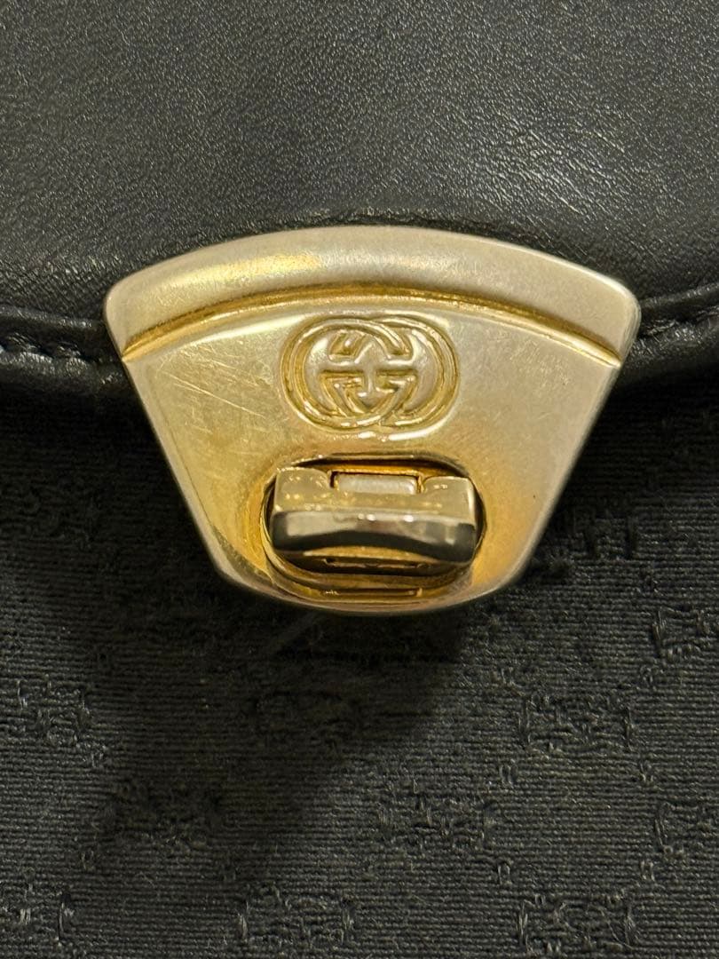 【中古】オールドグッチ GGキャンバス ターンロック 黒※内側難あり