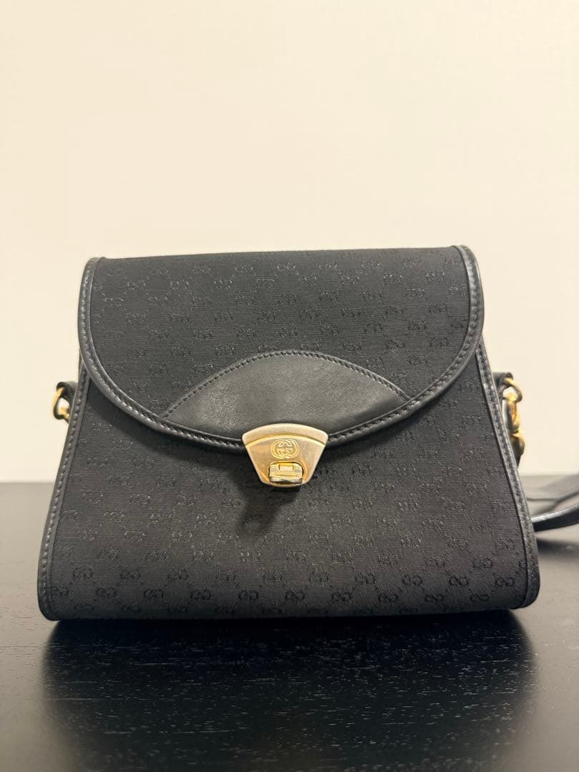 【中古】オールドグッチ GGキャンバス ターンロック 黒※内側難あり