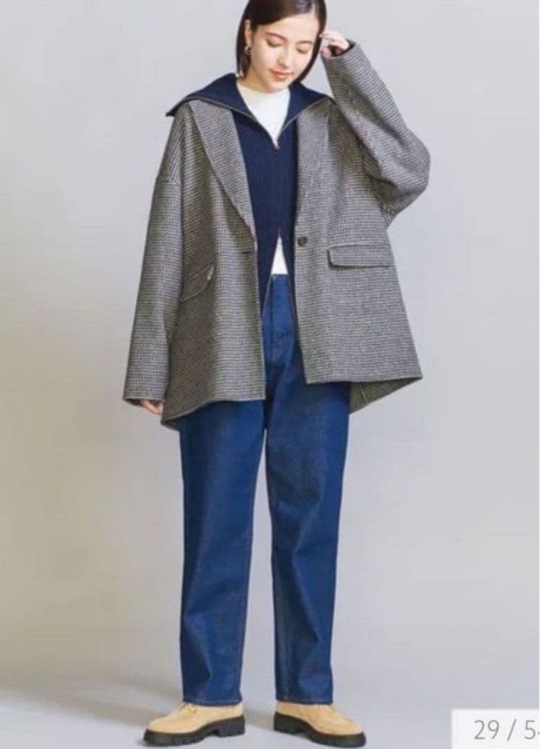 極美品/BEAUTY＆YOUTH リバー テーラード ミドルコート 千鳥格子