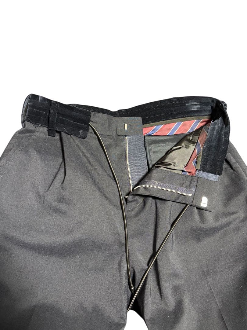 sacai 21SS ベロア切替 スーチングパンツ 1 濃紺 裾ドローコード