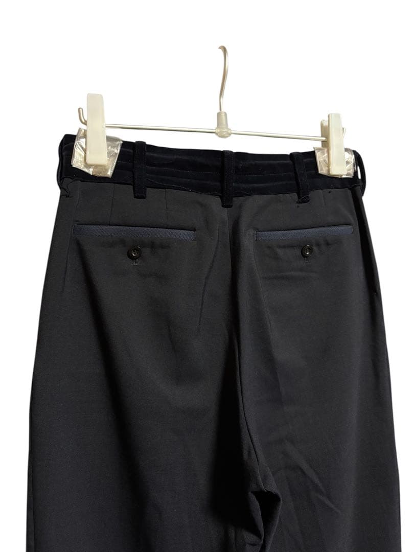 sacai 21SS ベロア切替 スーチングパンツ 1 濃紺 裾ドローコード