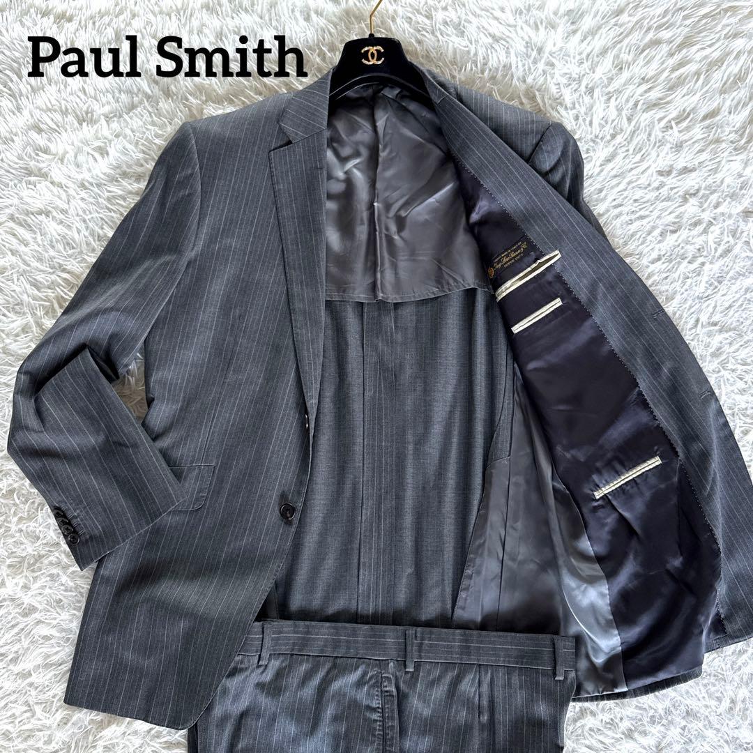 【ポールスミス】ロロピアーナSuper120'S スーツ グレーストライプ XL