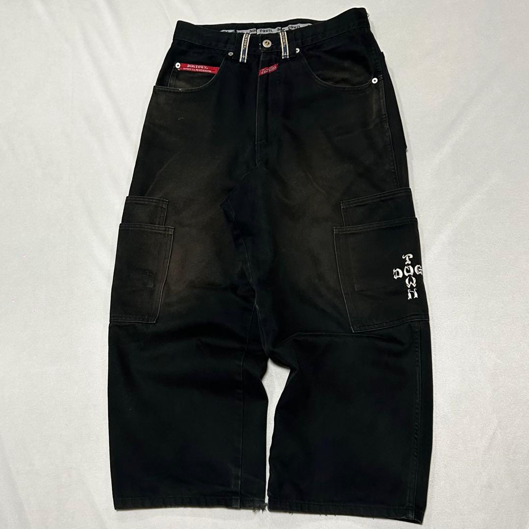 00s DOGTOWN サンフェード ブラック デニム カーゴ バギーパンツ