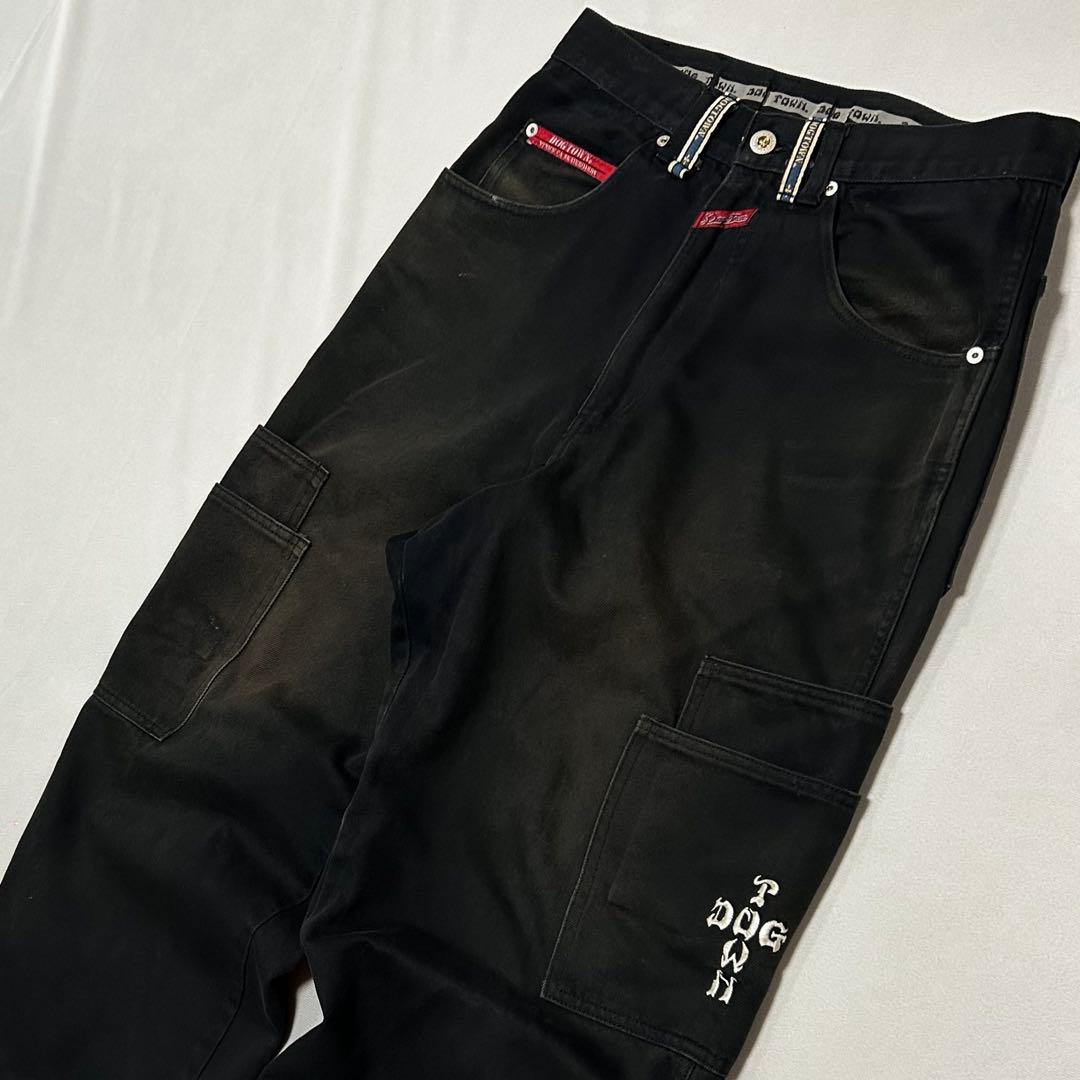 00s DOGTOWN サンフェード ブラック デニム カーゴ バギーパンツ