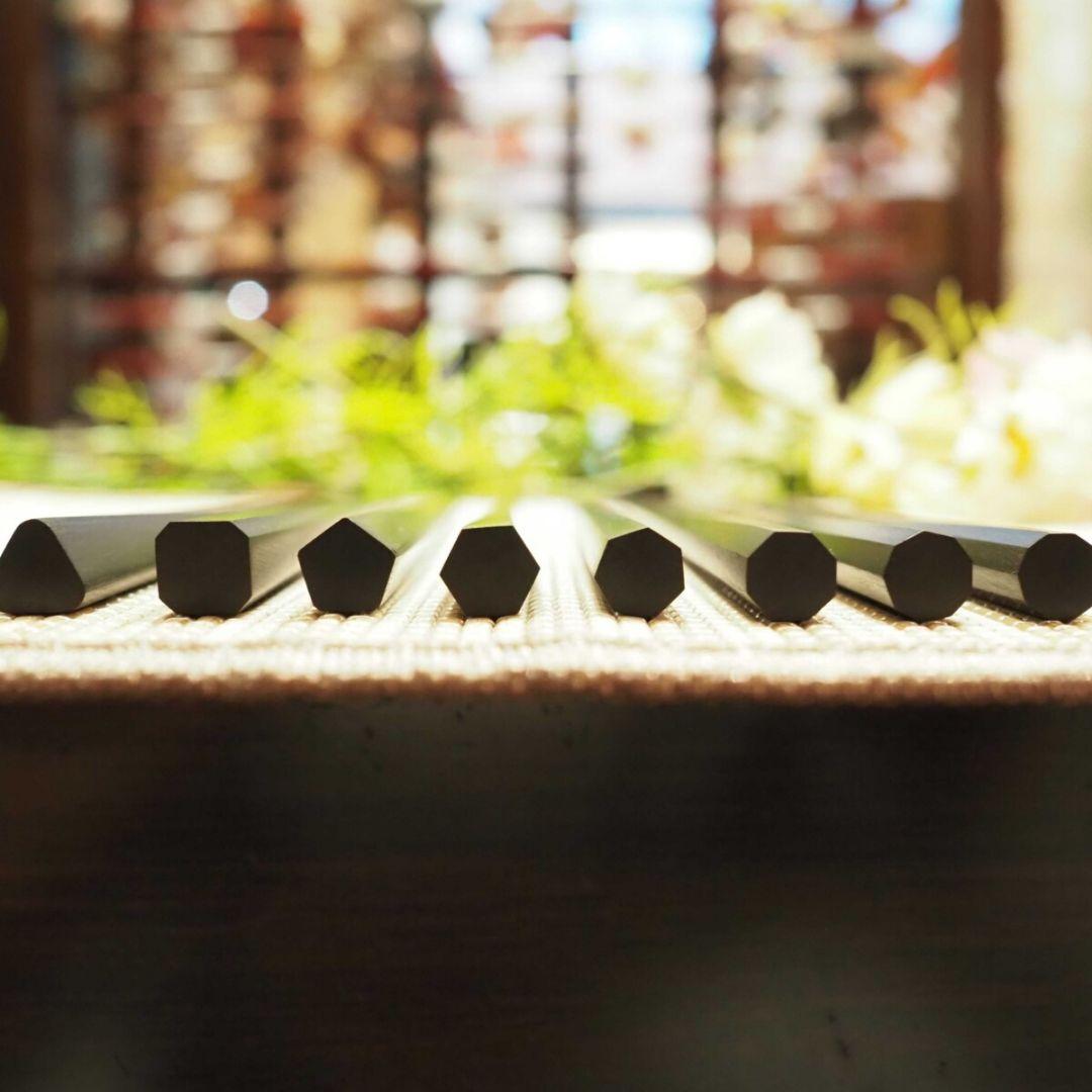 希少品レア　箸楽人　小林守作　青黒檀6角箸8角箸2膳セット　六本木箸長