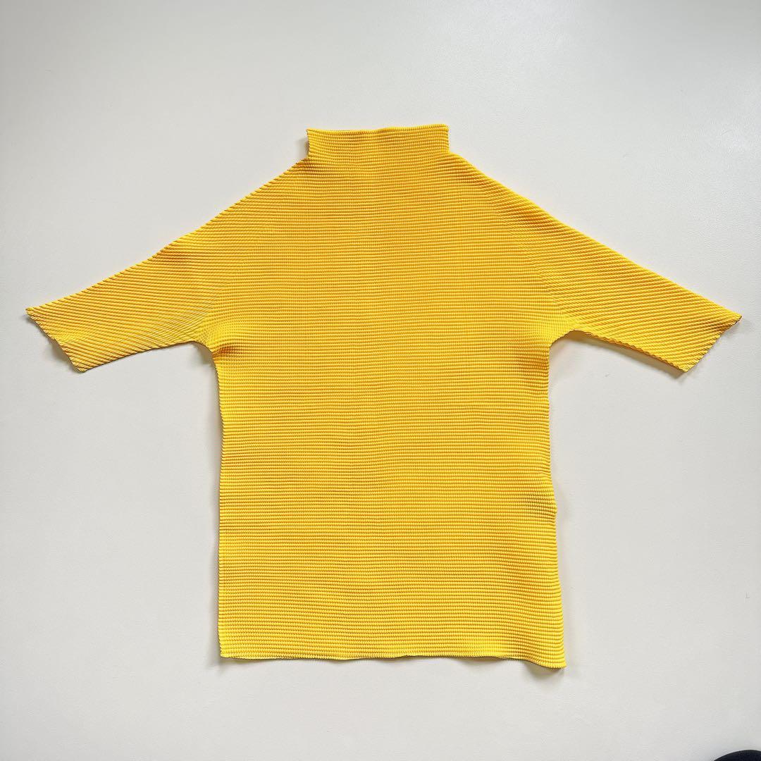 美品✨イッセイミヤケ プリーツプリーズ ハイネックカットソー 半袖 イエロー