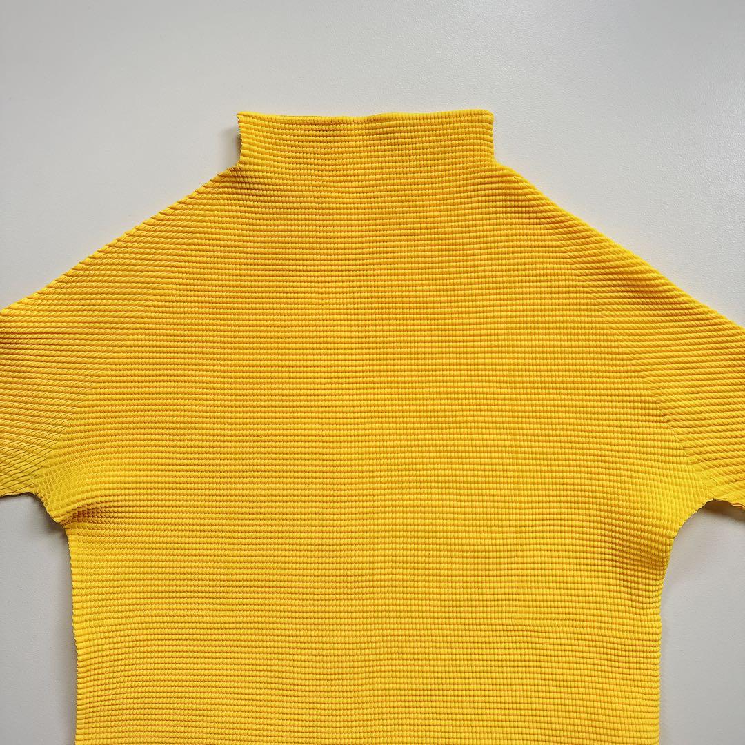 美品✨イッセイミヤケ プリーツプリーズ ハイネックカットソー 半袖 イエロー