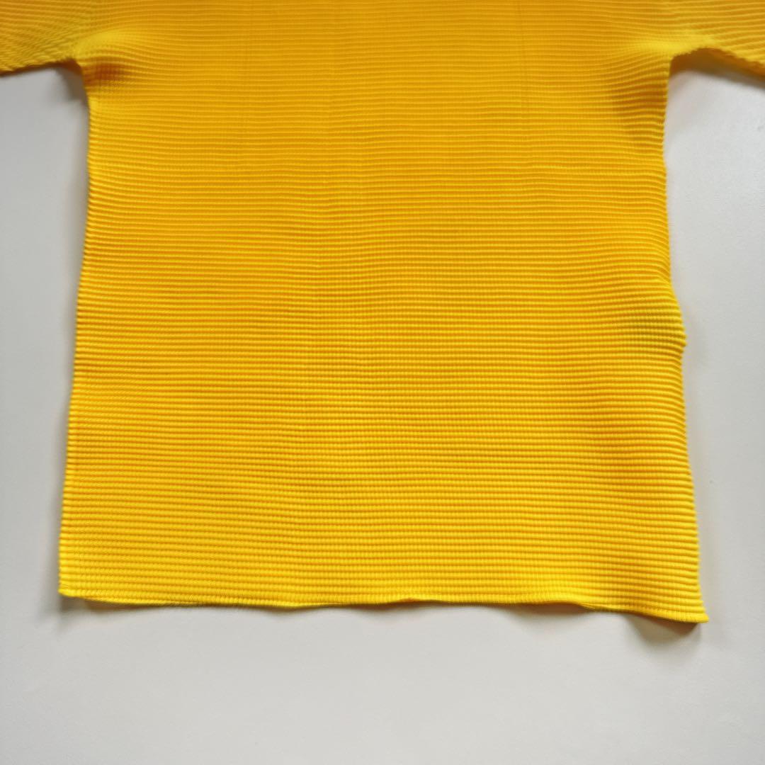 美品✨イッセイミヤケ プリーツプリーズ ハイネックカットソー 半袖 イエロー