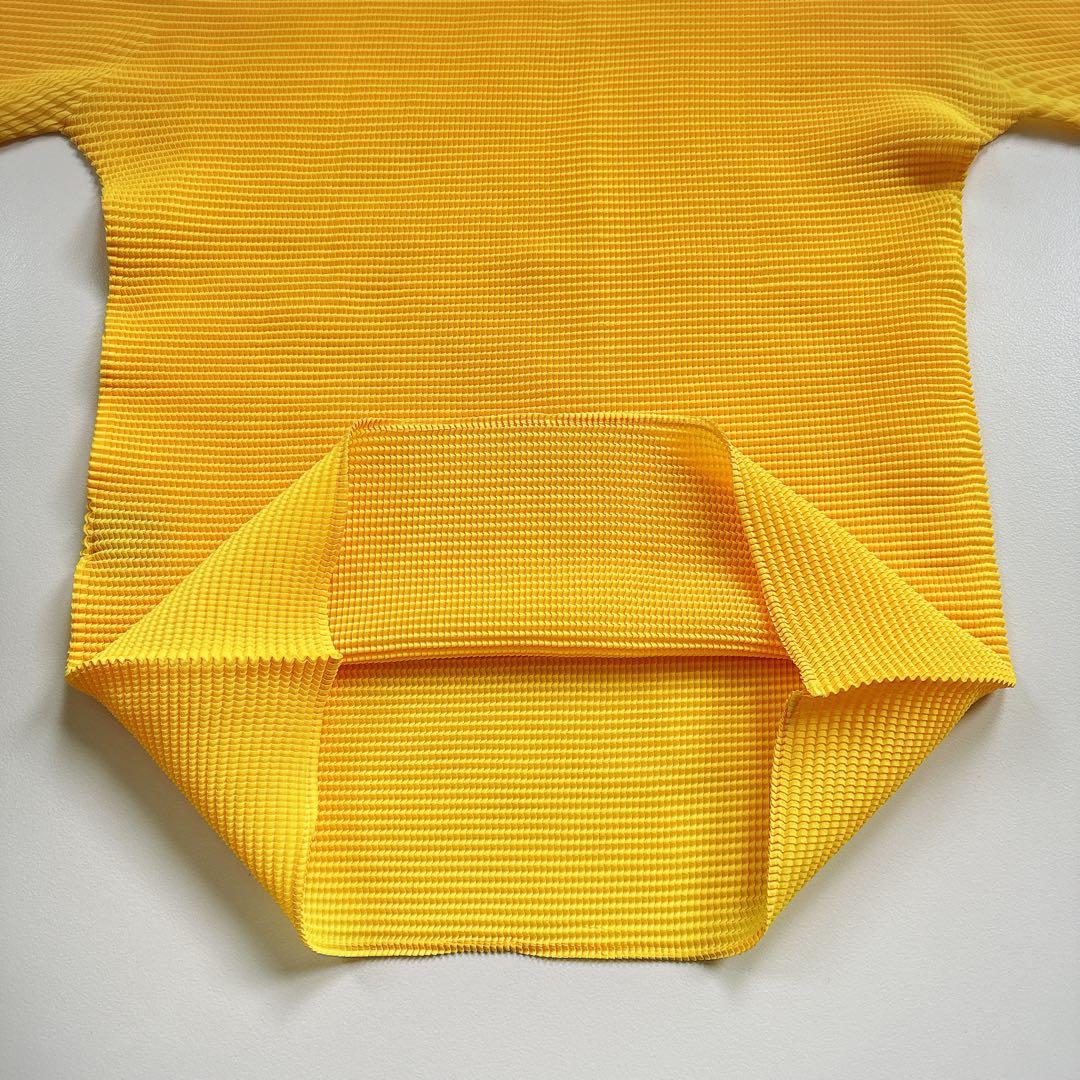 美品✨イッセイミヤケ プリーツプリーズ ハイネックカットソー 半袖 イエロー