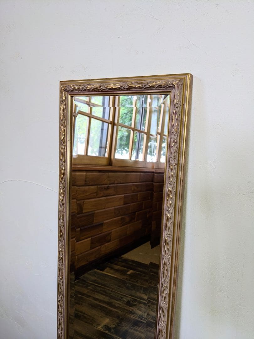 【なりちさ】ギルドなヴィンテージスリムミラー ゴールド 姿見 全身鏡