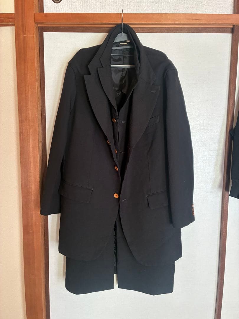 専用！！ノーカラー黒ジャケット オレンジボタン付き