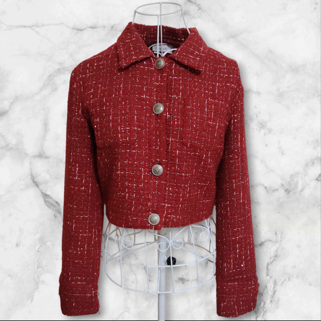 Darich ダーリッチ ツイードチェックショートジャケット ボルドー BRD