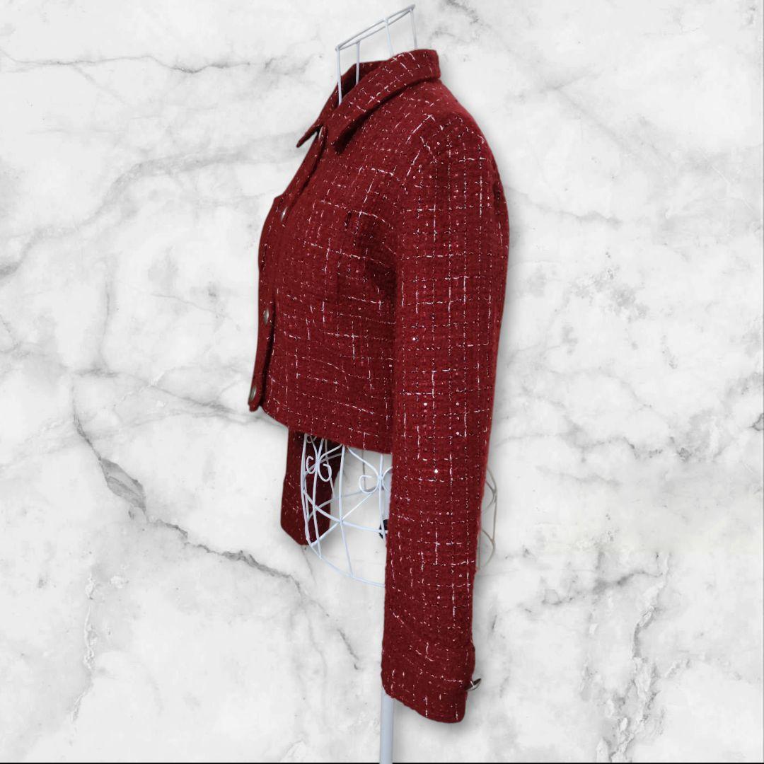 Darich ダーリッチ ツイードチェックショートジャケット ボルドー BRD