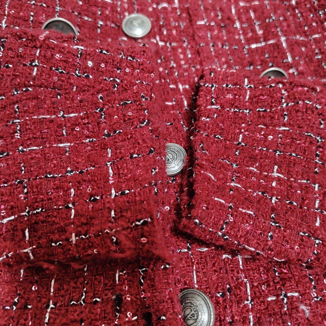 Darich ダーリッチ ツイードチェックショートジャケット ボルドー BRD