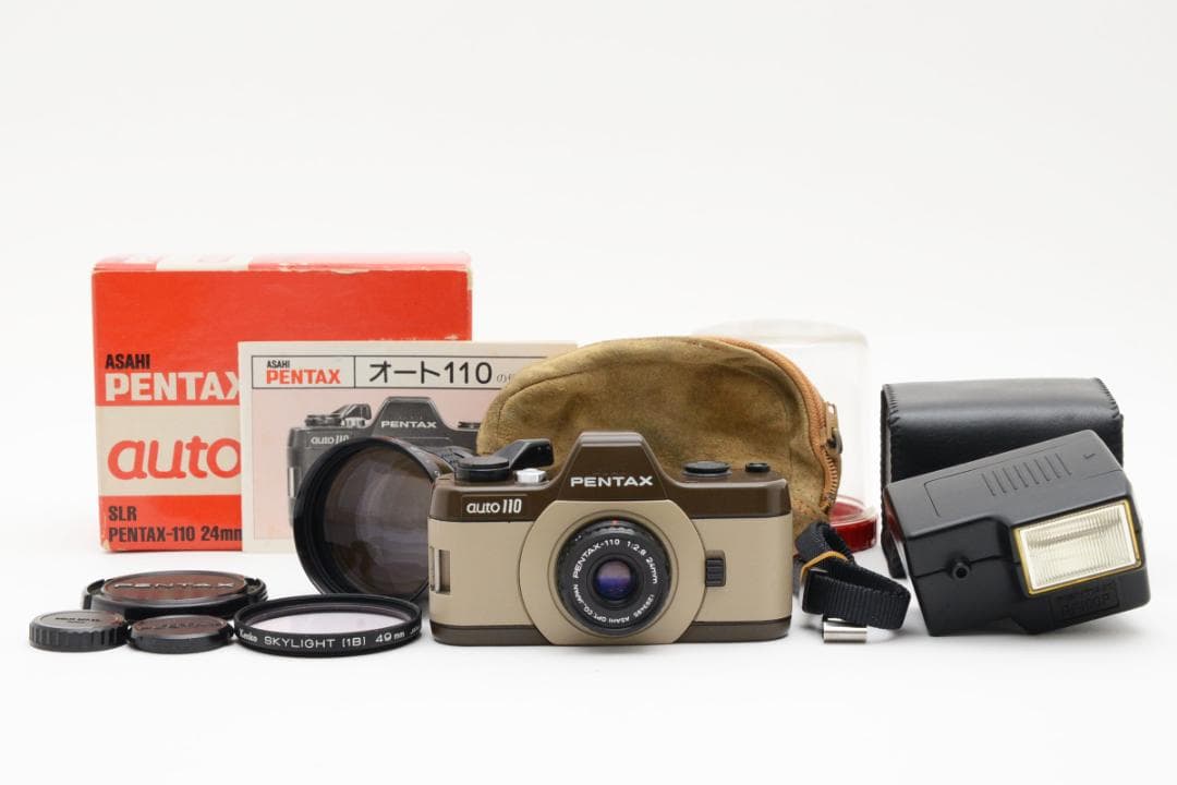 【動作品】レア！PENTAX auto110 マロン/2レンズト 箱フラッシュ付
