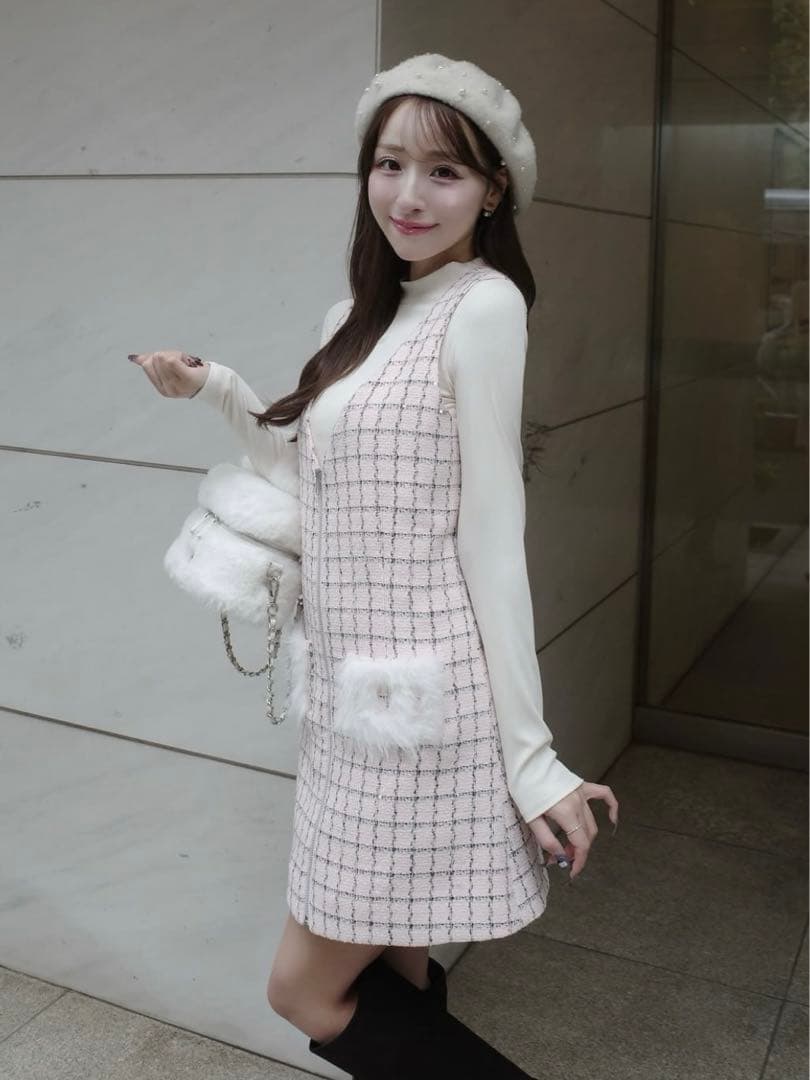 Darich♡フロントファスナーツイードミニワンピース　(PNK・Free)