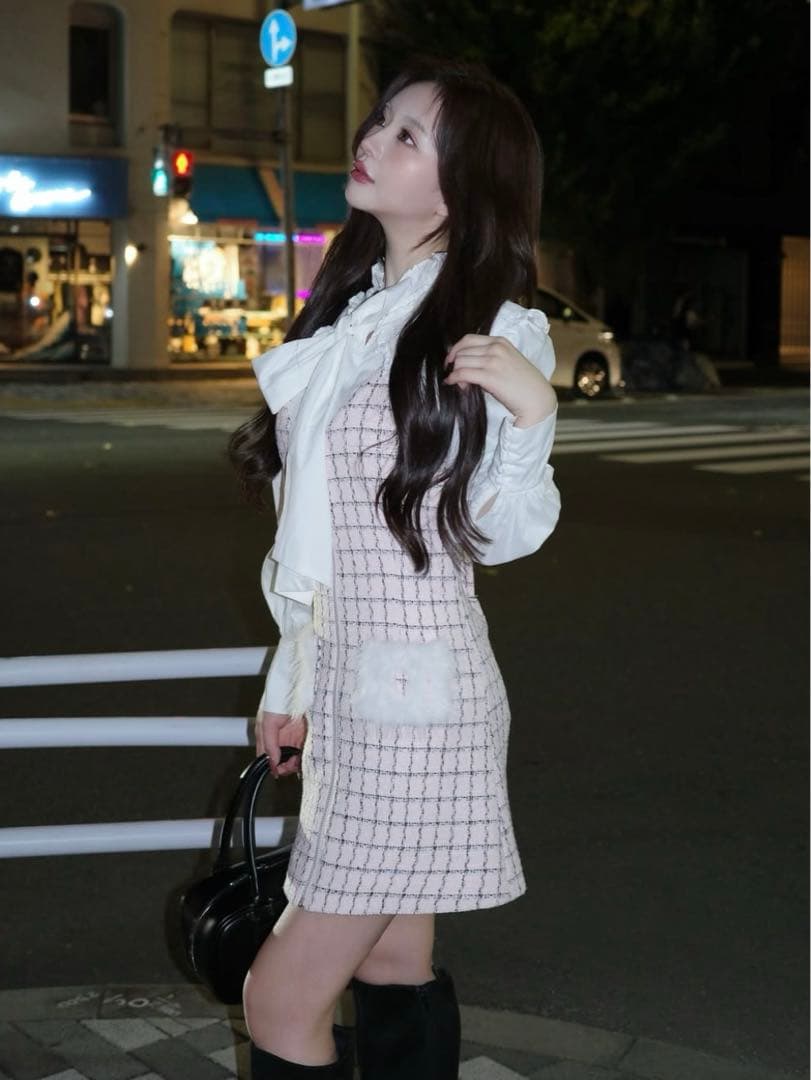 Darich♡フロントファスナーツイードミニワンピース　(PNK・Free)