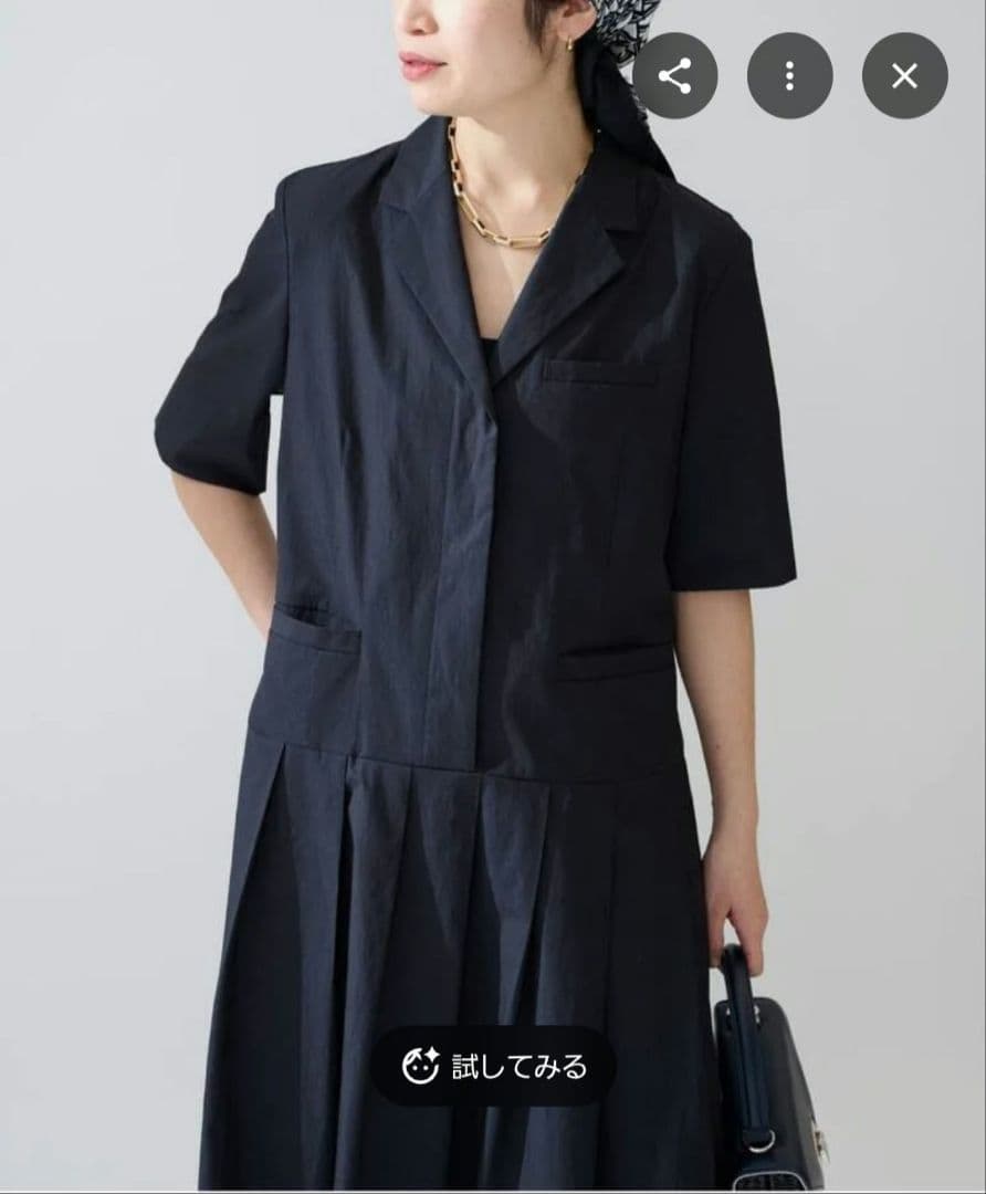 VERMEIL par iena リネンコットンタイプライターワンピース黒