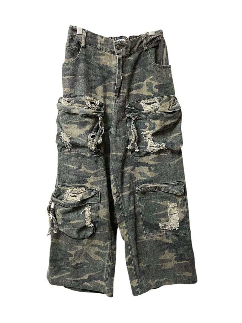GATELESS 迷彩 ダメージ加工 カーゴパンツ